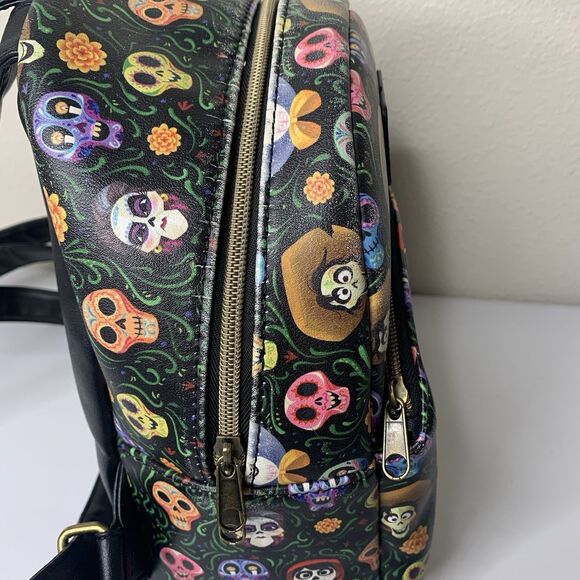 Loungefly Disney Pixar Black Mini Backpack Coco Skulls *See Notes main image 12